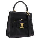Salvatore Ferragamo Vala Hand Bag Leather 2way Black Gold Tone Auth 191779A-1