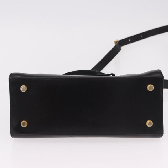 Salvatore Ferragamo Vala Hand Bag Leather 2way Black Gold Tone Auth 191779A