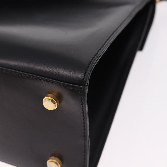 Salvatore Ferragamo Vala Hand Bag Leather 2way Black Gold Tone Auth 191779A