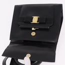 Salvatore Ferragamo Vala Hand Bag Leather 2way Black Gold Tone Auth 191779A-17