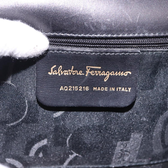 Salvatore Ferragamo Vala Hand Bag Leather 2way Black Gold Tone Auth 191779A
