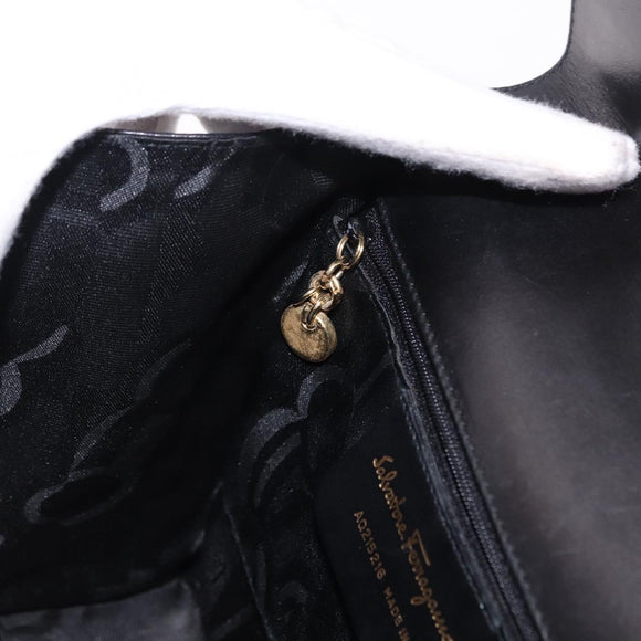 Salvatore Ferragamo Vala Hand Bag Leather 2way Black Gold Tone Auth 191779A