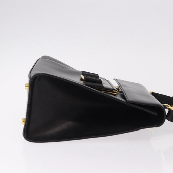 Salvatore Ferragamo Vala Hand Bag Leather 2way Black Gold Tone Auth 191779A