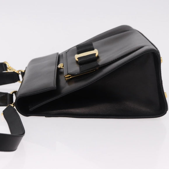 Salvatore Ferragamo Vala Hand Bag Leather 2way Black Gold Tone Auth 191779A