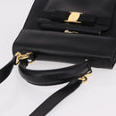 Salvatore Ferragamo Vala Hand Bag Leather 2way Black Gold Tone Auth 191779A-6