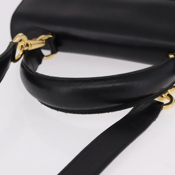 Salvatore Ferragamo Vala Hand Bag Leather 2way Black Gold Tone Auth 191779A