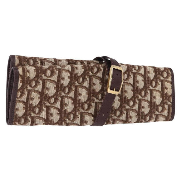 Christian Dior Trotter Canvas Accessory Case Brown Gold Tone Auth 191790V