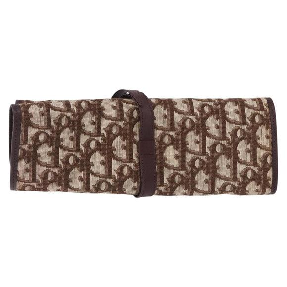 Christian Dior Trotter Canvas Accessory Case Brown Gold Tone Auth 191790V