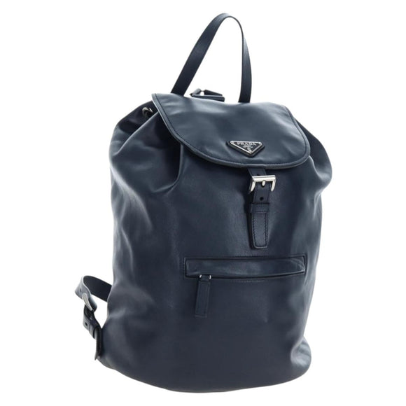 PRADA Backpack Leather Navy Silver Auth 191791V