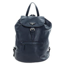PRADA Backpack Leather Navy Silver Auth 191791V-13