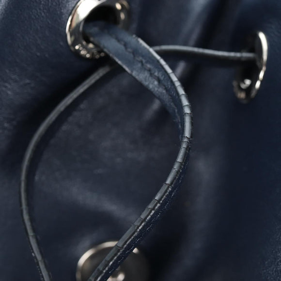 PRADA Backpack Leather Navy Silver Auth 191791V