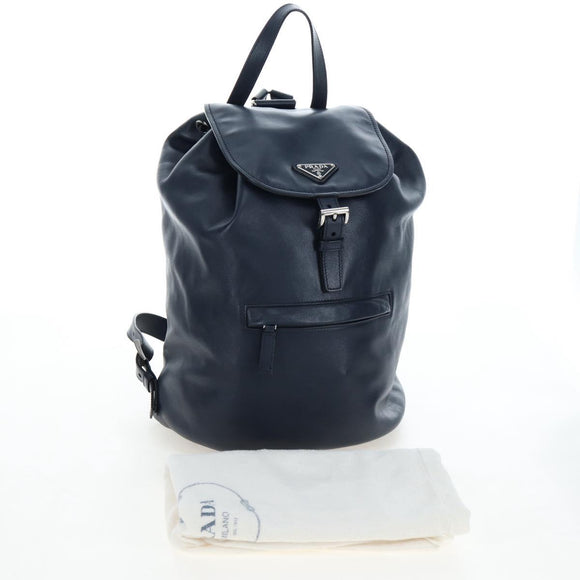 PRADA Backpack Leather Navy Silver Auth 191791V
