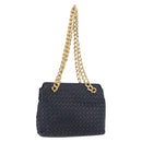 BOTTEGA VENETA INTRECCIATO Chain Shoulder Bag Leather Navy Gold Auth 191793V-1