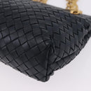BOTTEGA VENETA INTRECCIATO Chain Shoulder Bag Leather Navy Gold Auth 191793V-14