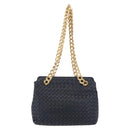 BOTTEGA VENETA INTRECCIATO Chain Shoulder Bag Leather Navy Gold Auth 191793V-13