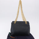 BOTTEGA VENETA INTRECCIATO Chain Shoulder Bag Leather Navy Gold Auth 191793V-12