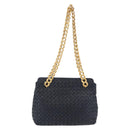 BOTTEGA VENETA INTRECCIATO Chain Shoulder Bag Leather Navy Gold Auth 191793V-2