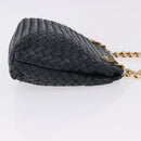 BOTTEGA VENETA INTRECCIATO Chain Shoulder Bag Leather Navy Gold Auth 191793V-3