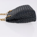 BOTTEGA VENETA INTRECCIATO Chain Shoulder Bag Leather Navy Gold Auth 191793V-4