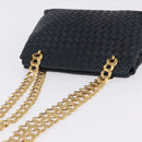 BOTTEGA VENETA INTRECCIATO Chain Shoulder Bag Leather Navy Gold Auth 191793V-6