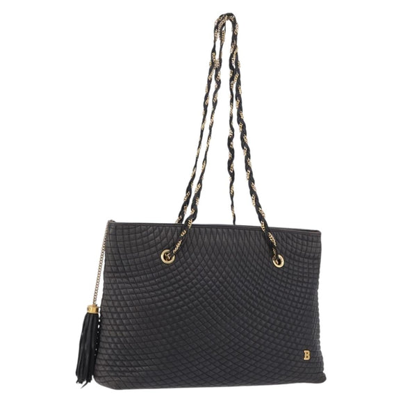 BALLY Chain Shoulder Bag Leather Black Gold Tone Auth 191794