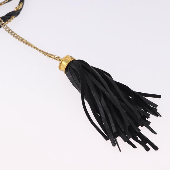 BALLY Chain Shoulder Bag Leather Black Gold Tone Auth 191794