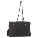 BALLY Chain Shoulder Bag Leather Black Gold Tone Auth 191794-13