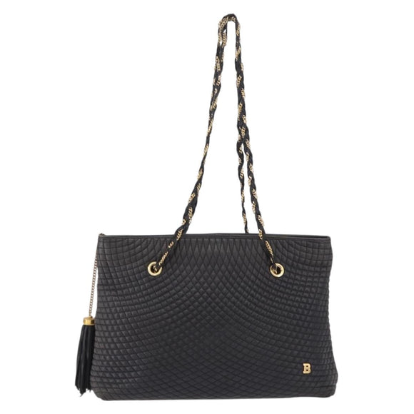 BALLY Chain Shoulder Bag Leather Black Gold Tone Auth 191794