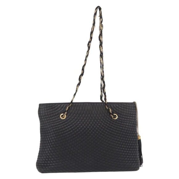 BALLY Chain Shoulder Bag Leather Black Gold Tone Auth 191794