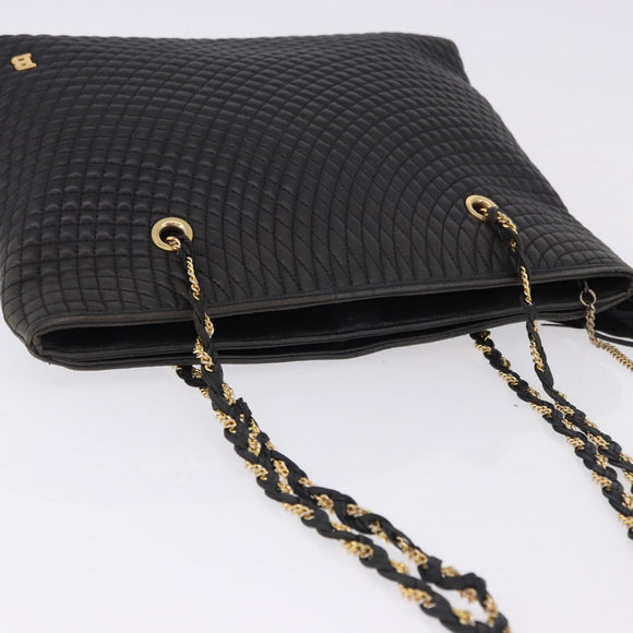 BALLY Chain Shoulder Bag Leather Black Gold Tone Auth 191794