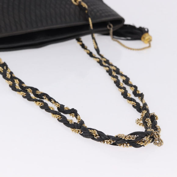 BALLY Chain Shoulder Bag Leather Black Gold Tone Auth 191794