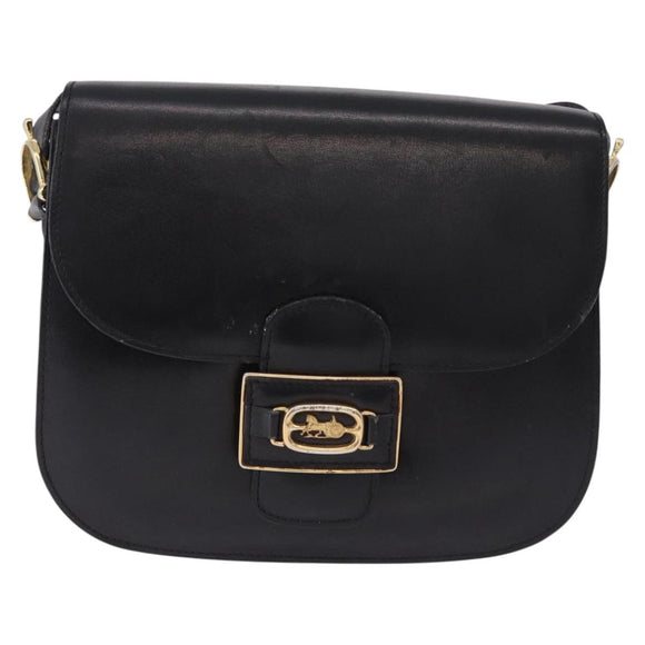 CELINE Horse Carriage Shoulder Bag Leather Black Auth 191795