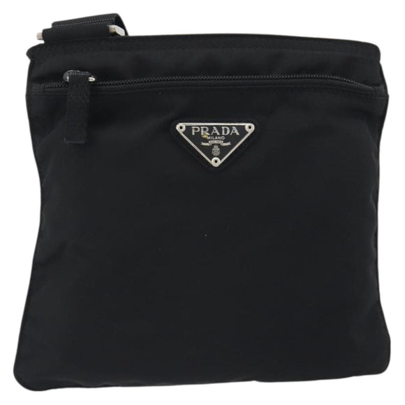 PRADA Shoulder Bag Nylon Black Silver Auth 191800V