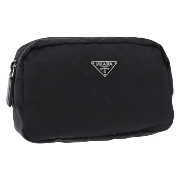 PRADA Pouch Nylon Black Silver Auth 191801