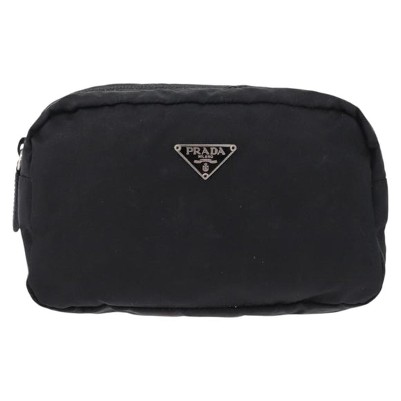 PRADA Pouch Nylon Black Silver Auth 191801