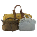 PRADA Boston Bag Hand Bag Nylon 3 Set Khaki Blue Auth 191805-1