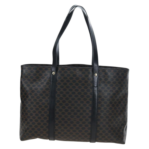 CELINE Macadam Canvas Hand Bag PVC Leather Black Gold Auth 191811V