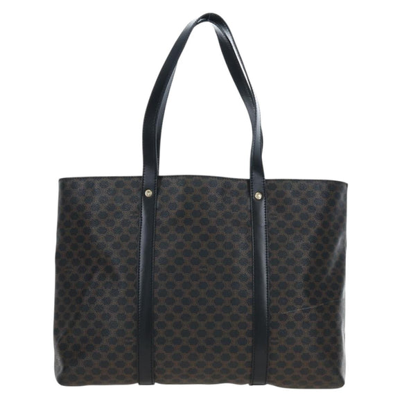 CELINE Macadam Canvas Hand Bag PVC Leather Black Gold Auth 191811V