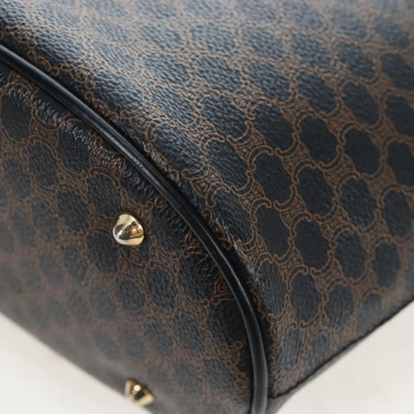CELINE Macadam Canvas Hand Bag PVC Leather Black Gold Auth 191813V