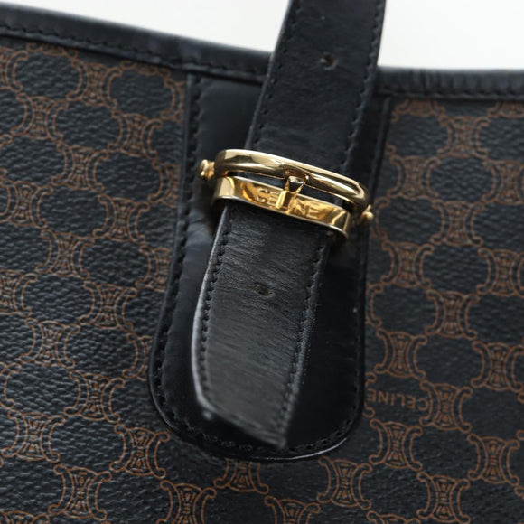 CELINE Macadam Canvas Hand Bag PVC Leather Black Gold Auth 191813V