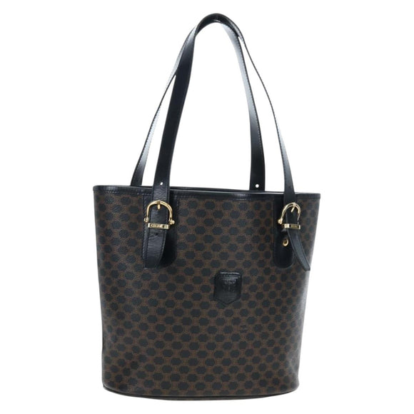 CELINE Macadam Canvas Hand Bag PVC Leather Black Gold Auth 191813V