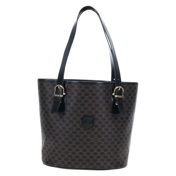 CELINE Macadam Canvas Hand Bag PVC Leather Black Gold Auth 191813V