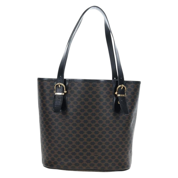 CELINE Macadam Canvas Hand Bag PVC Leather Black Gold Auth 191813V