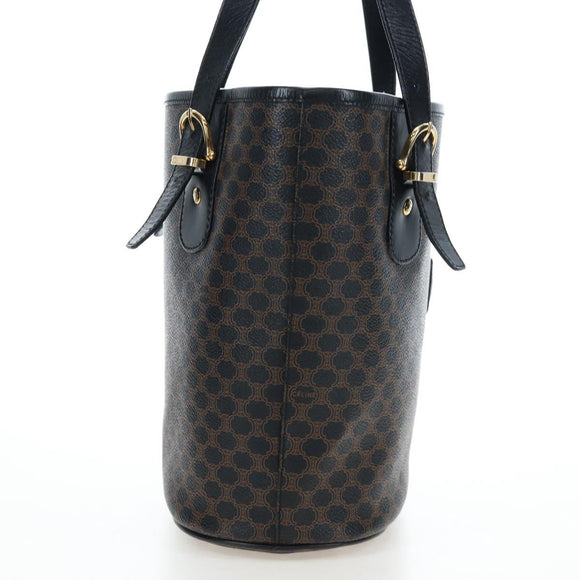 CELINE Macadam Canvas Hand Bag PVC Leather Black Gold Auth 191813V