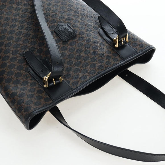 CELINE Macadam Canvas Hand Bag PVC Leather Black Gold Auth 191813V