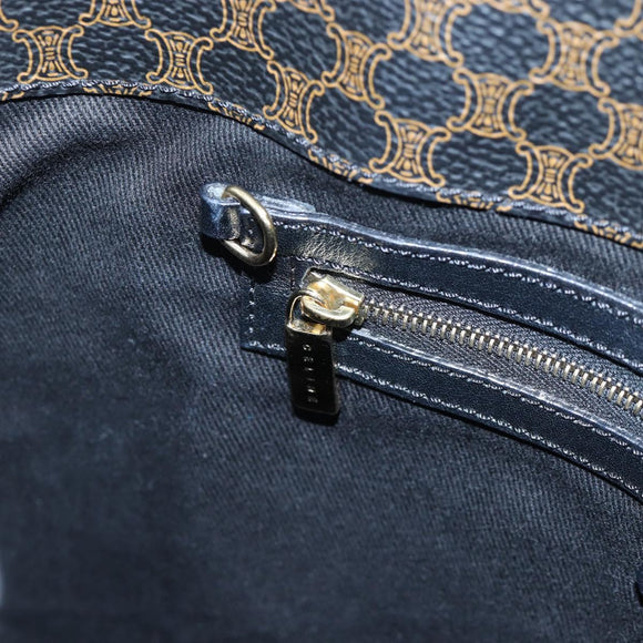 CELINE Macadam Canvas Tote Bag PVC Leather Black Gold Auth 191814V