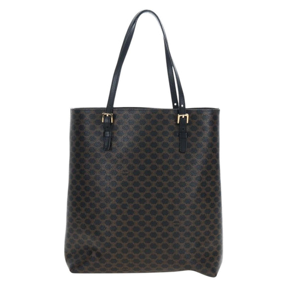 CELINE Macadam Canvas Tote Bag PVC Leather Black Gold Auth 191814V