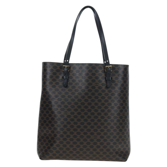 CELINE Macadam Canvas Tote Bag PVC Leather Black Gold Auth 191814V