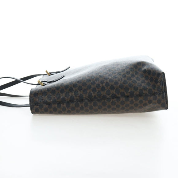 CELINE Macadam Canvas Tote Bag PVC Leather Black Gold Auth 191814V