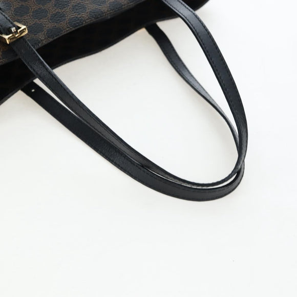 CELINE Macadam Canvas Tote Bag PVC Leather Black Gold Auth 191814V